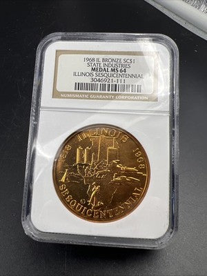 1968 Illinois Sesquicentennial Bronze Medal NGC CH BU MS64