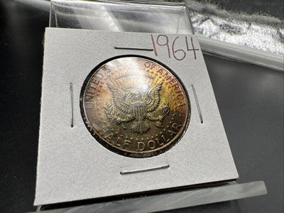 1964 50c Kennedy Silver Half Dollar Coin PQ Amber Toning Obverse CH AU SK#1a