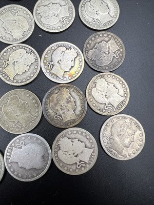 Barber Quarters 90% Silver Coin Quarter Roll $10 Face Value 40 Coins G-VG SKU#G