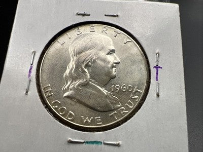 1960 P Franklin Half Dollar Silver Coin Choice BU UNC Neat Toning Reverse #C