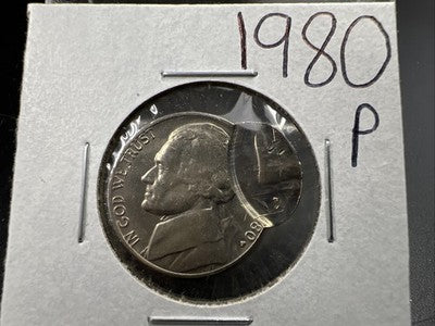 1980 P 5c Jefferson Nickel Coin Double Struck Major Error UNC