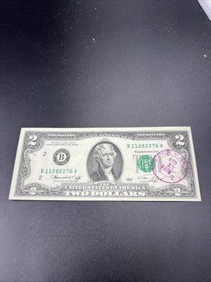 1976 $2 Two Dollar Bicentennial Bill Brookyln NY Postmarked (no Stamp) UNC #276