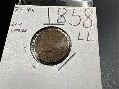 1858 1c Flying Eagle Cent Coin Low Leaves FS-901 Variety AG About Good Circ