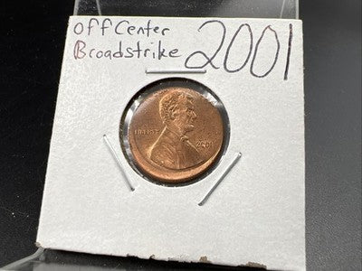 2001 P 1c Lincoln Cent Off Center Broadstrike Error BU UNC RB #a