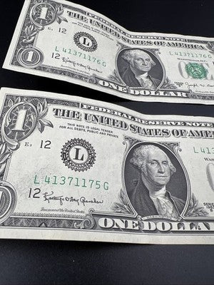 2 Consecutive 1963 B Barr FRN Federal Reserve Dollar Bill Notes VF / XF Circ #75
