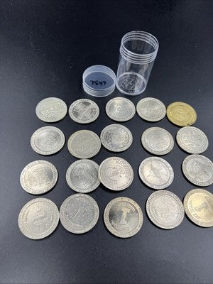 Lot of 20 $1 Casino Dollar Gaming Tokens Metal Circulated Conditions SKU#7547
