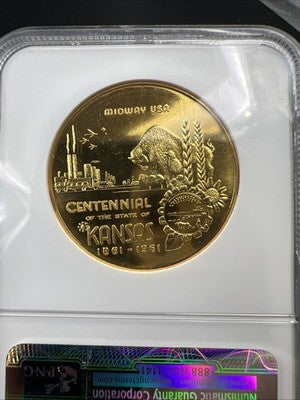 1961 Kansas Centennial Brass Medal MS65 PL Proof Like NGC Certified
