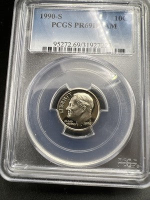 1990 S 10c Roosevelt Copper Nickel Dime Coin PR69 DCAM Proof #223