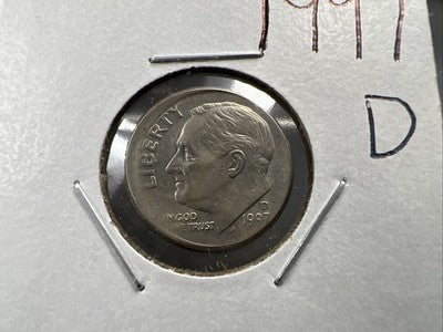 Off Center Broadstrike 1997 D 10c Roosevelt Dime Coin XF EF Extra Fine Circ