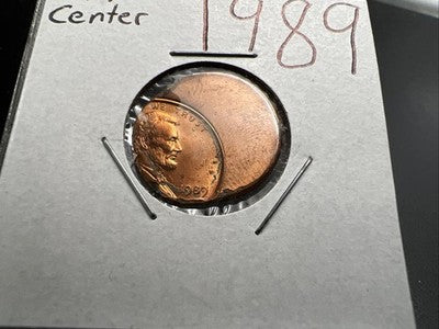 1989 1c Lincoln Memorial Cent Penny 65% Off Center BU UNC sk#3B