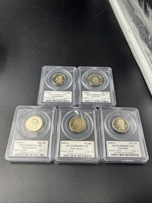 5 Coin 1999 S Proof State Quarters Set PCGS PR69 Georgia Delaware Conn NJ Penn