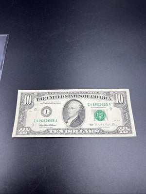 1995 $10 FRN Federal Reserve Note VF Very Fine Circ #655