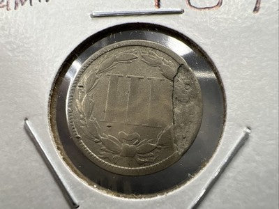 1873 Closed 3 Variety 3c Nickel Coin Major Lamination Reverse Fine Details