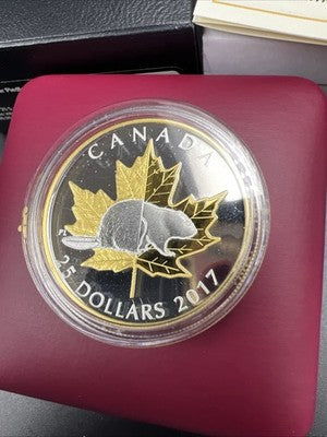 2017 $25 Piedfort Timeless Icons Beaver & Maple Leaf 1 Oz Silver Coin w/ Box COA