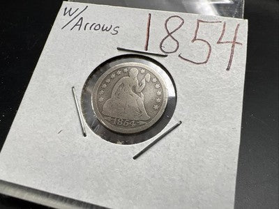 1854 with Arrows 10c Seated Liberty Silver Dime Choice VG Very Good Circ SKU#b