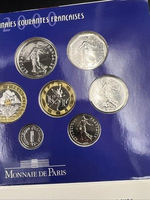 2000 France Monnaie de Paris 10 Piece Coin Mint Uncirculated Set in Folder