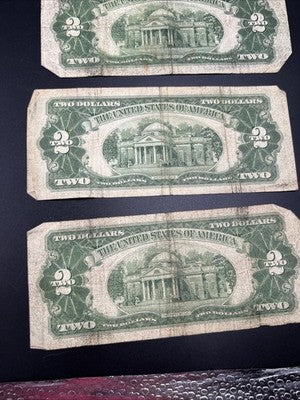 Lot of 5 1928 $2 Two Dollar USN United States Notes Red Seal Very Circulated #25