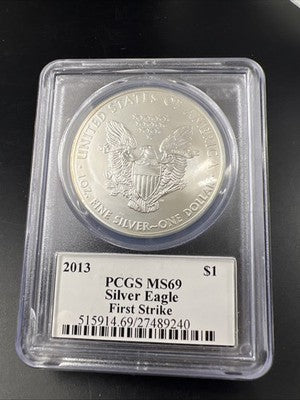 2013 1 Oz American Silver Eagle Coin PCGS MS69 Mercanti Signature Label #240