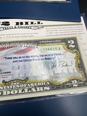 2 Consecutive 2017 $2 FRN Biden Harris Presidential Colorized UNC Two Dollars #5