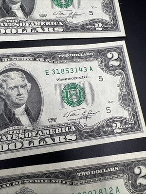 Lot of 3 1976 Bicentennial $2 Two Dollar Federal Reserve Notes XF / AU #812