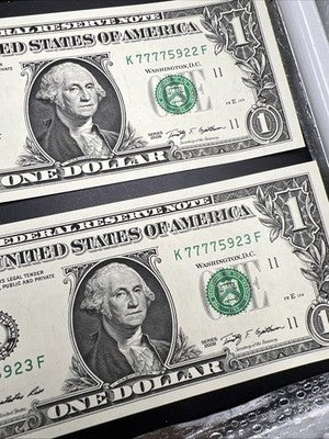 9 Consecutive 7777 Lucky Repeat 2009 $1 FRN Notes Choice UNC