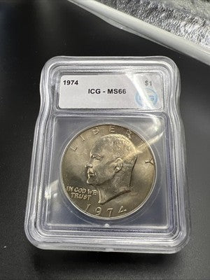 1974 P $1 Ike Eisenhower Clad Copper Nickel Dollar Coin ICG MS66 #29