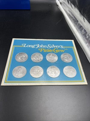 Long John Silver's Pirate Crew 8 Medallion Token Set UNC in Display Card SK#A