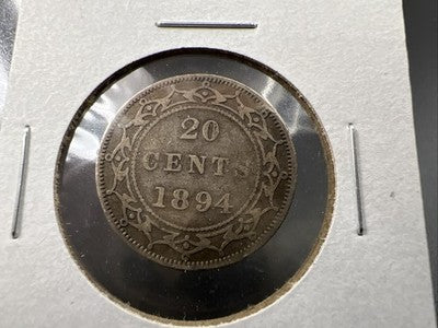 1894 Newfoundland Canada 20c Twenty Cents Silver Coin CH AG About Good / G