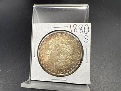 1880 S $1 Morgan Silver Dollar Coin BU Unc Nice Amber Toning Toner