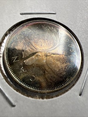 1965 Canada 25 Cents Silver Coin PQ Toning Toner Uncirculated