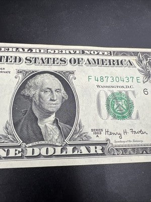 1963 A $1 FRN Federal Reserve Note One Dollar Bill Choice UNC #37