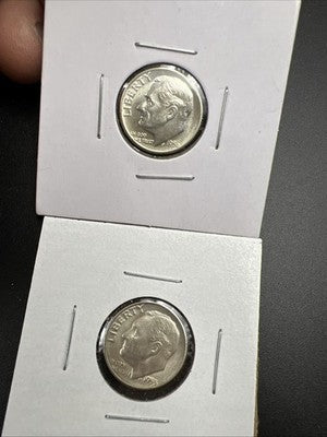 2 Coin Roosevelt Collector's Lot 1955 S 1958 D 10c Silver Dime Coins BU SK#a