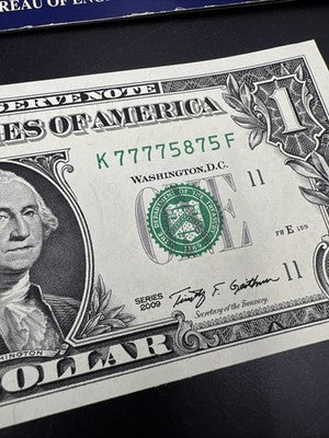 2009 Lucky Serial #77775875 FRN Federal Reserve Note CH UNC