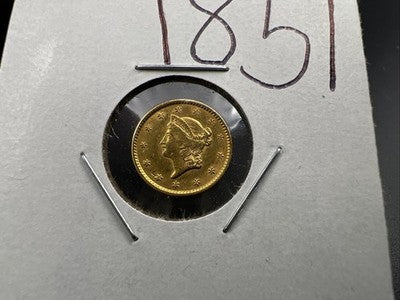 1851 Liberty Head Type I Gold Dollar $1 AU About UNC Circulated SK#a