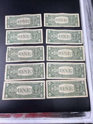Lot of 10 1957 $1 One Dollar Silver Certificate Blue Seal Notes G / VG #549