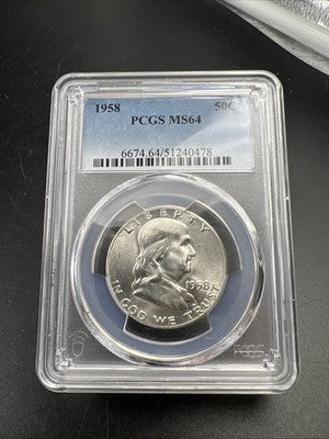 1958 P 50c Franklin Silver Half Dollar Coin PCGS MS64 CH BU Certified #78