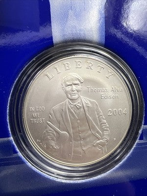 2004 P Thomas Edison Silver Dollar Light Box Coin US Mint Set Gem BU $1 Coin #A