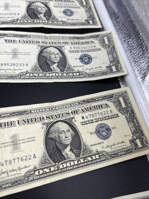 Lot of 7 CH VF 1957 $1 One Dollar US Silver Certificates Blue Seal Notes #251