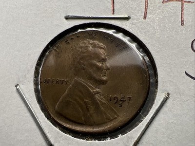 1947 S 1c Lincoln Wheat Cent Penny Broadstrike Error VF Circ