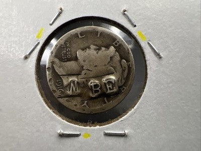 1916 P Mercury Silver Dime Coin WBE Counterstamped AG/G Details