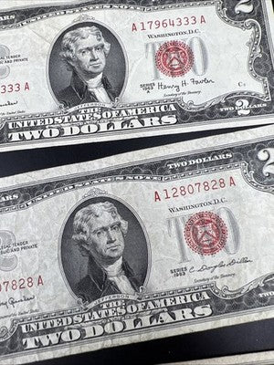 6 Note Set 1953 + ABC & 1963 & A $2 Two Dollar USN Legal Tender Red Seal Set #65