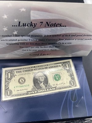 Lucky 777 Serial Number 2006 $1 One Dollar FRN Federal Reserve Note UNC #7778