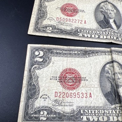 Lot of 3 1928 $2 Two Dollar USN United States Notes Red Seal Very Circ #180