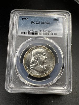 1958 P 50c Franklin Silver Half Dollar Coin PCGS MS64 CH BU Certified #90