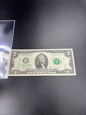 2017 A $2 FRN Federal Reserve Note CH UNC Neat Serial #14806666