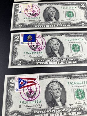 Lot of 5 Duluth GA 1976 Postal Stamped $2 Two Dollar FRN Notes CH AU / UNC