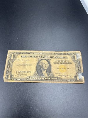 1935 A $1 North Africa Yellow Seal Silver Certificate Damaged Ugly Very Circ #10