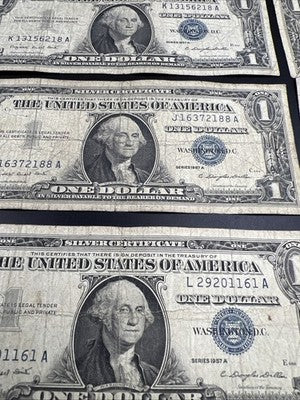 Lot of 10 1957 $1 One Dollar Silver Certificate Blue Seal Notes G / VG #937