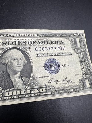 1935 E $1 One Dollar Silver Certificate CH VF Very Fine Circ neat Serial #370