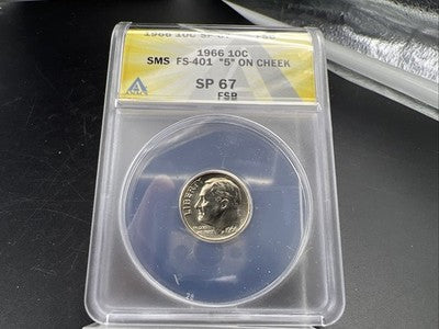 1966 10c Roosevelt Dime FS-401 5 On Cheek SP67 FSB MS67 Gem BU ANACS